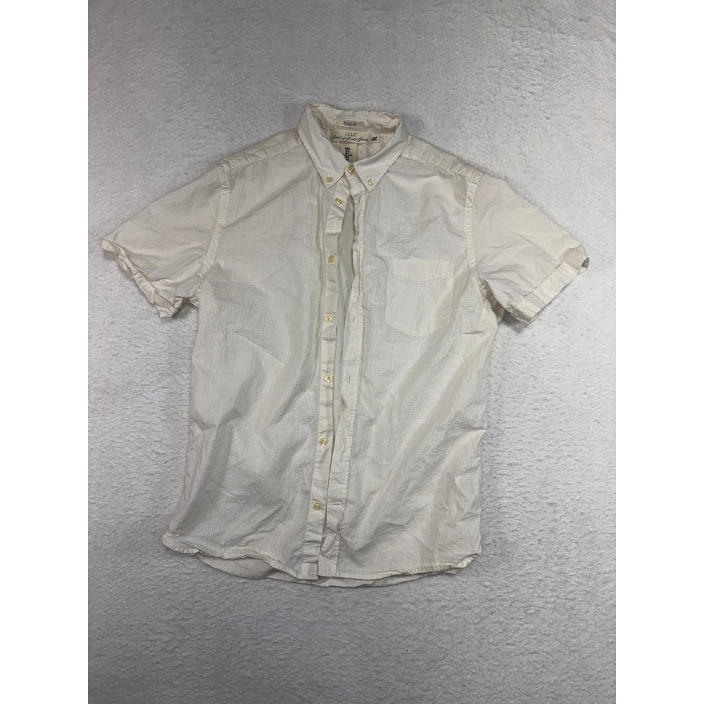 HM LOGG Mens Short Sleeve Button Up Shirt Cream White Regular Fit Medium
